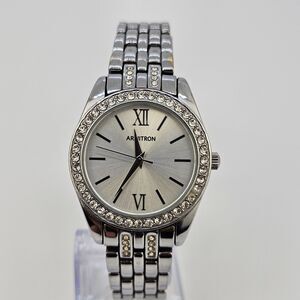 Armitron‎ Watch Women 32MM Gray Dial Gem Bezel Bracelet Band 6.5" New Battery